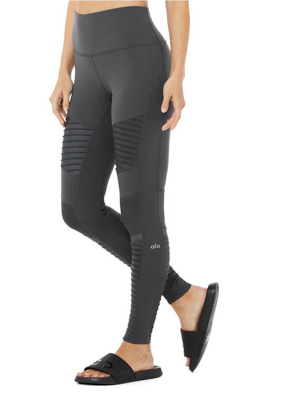 Alo Yoga Women's High Waist Moto Legging In Dark Grey Size Large